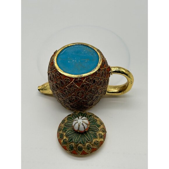 Vtg Pineapple Mini Teapot Cloisonne Enamel Colorful Tropical - Picture 1 of 9